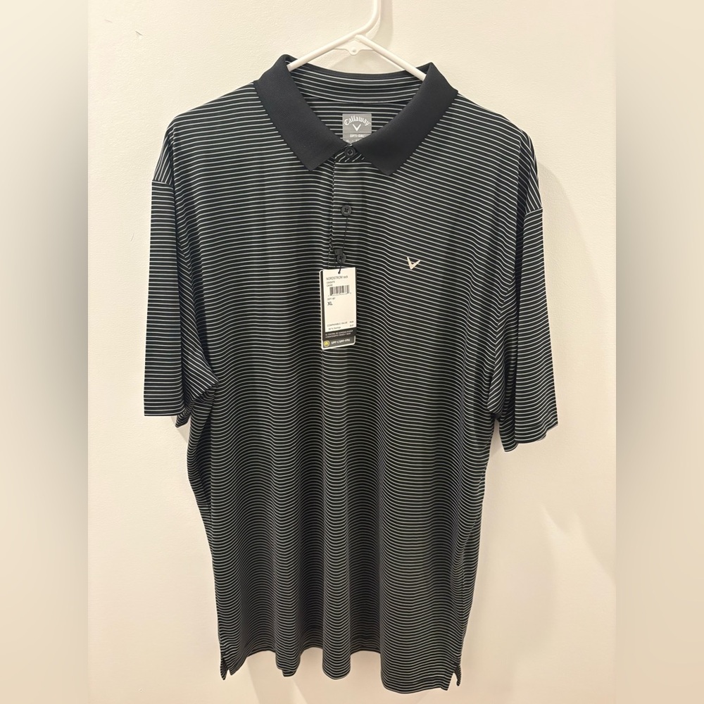 Men's XL Callaway Black Striped Polo Golf Shirt. New with Tags